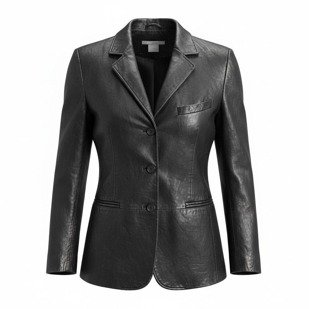 Club X Black Leather Blazer Jacket Vintage 90s Oversized Leather Coat M